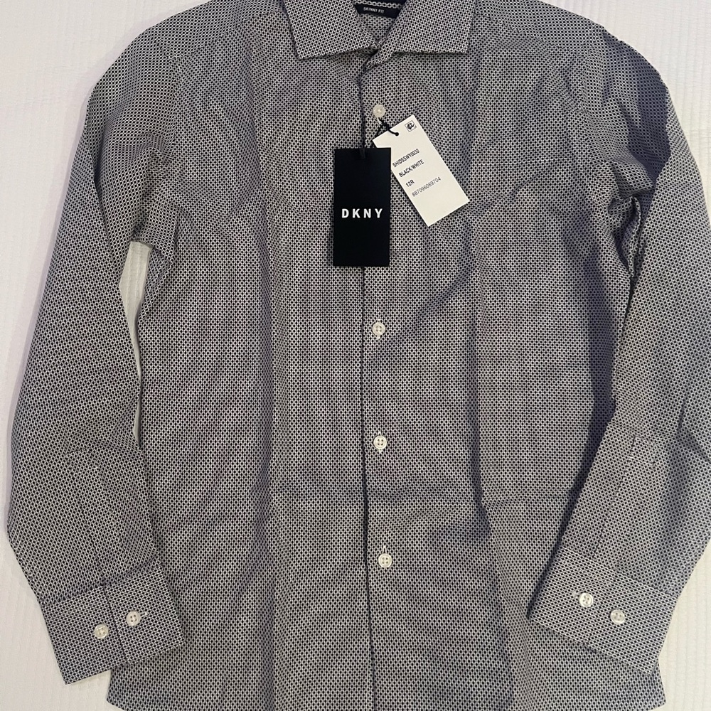 DKNY Kid’s Black and White Dress Shirt with Pointed Collar